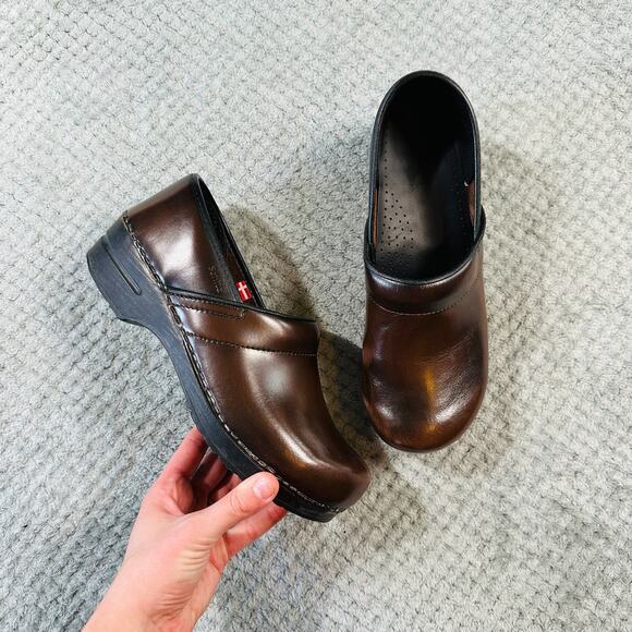 SANITA chocolate brown leather round toe womens comfort shoes clogs 42/11 - Picture 1 of 8